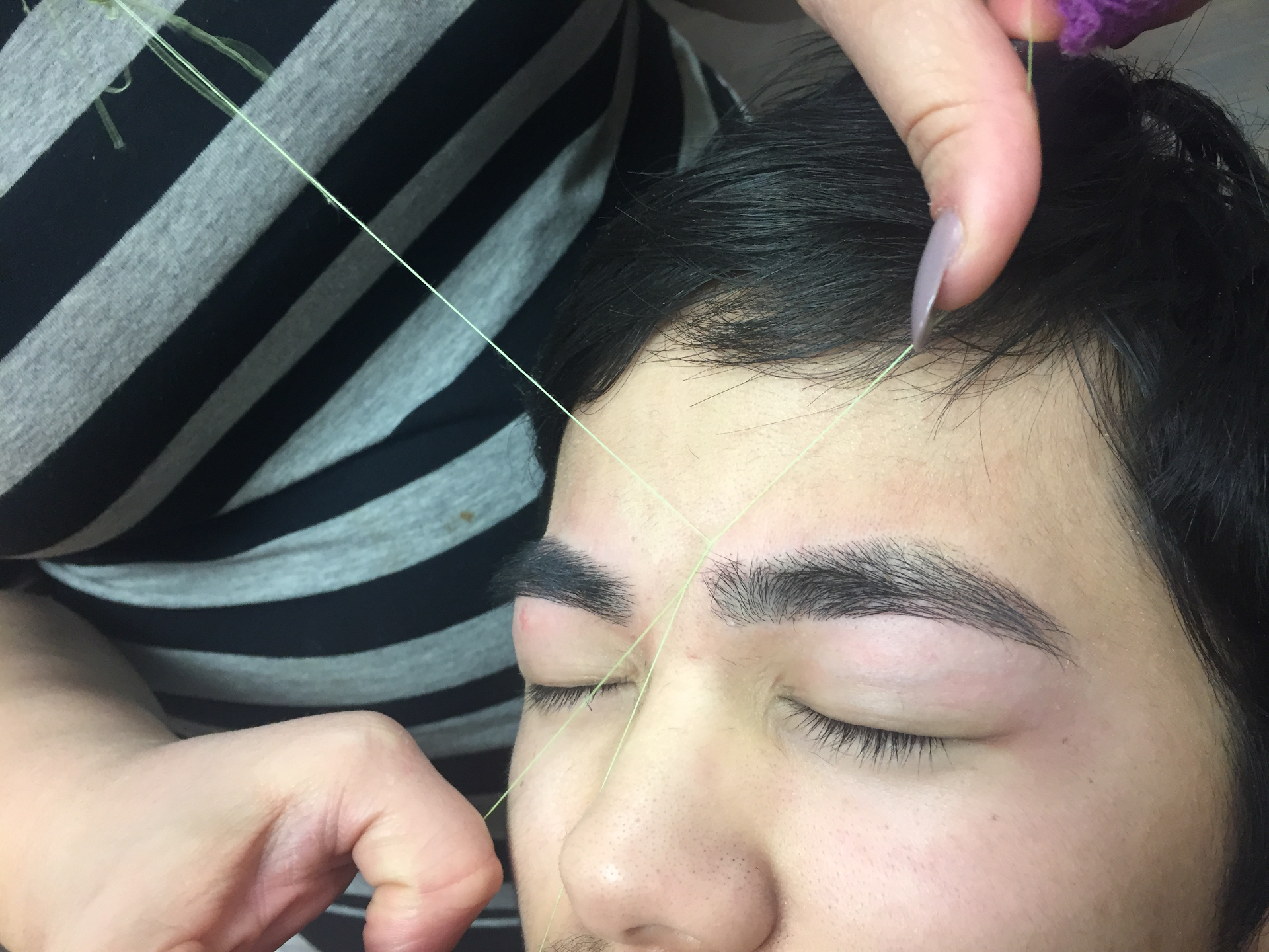 Delicate eyebrow threading for sensitive skin